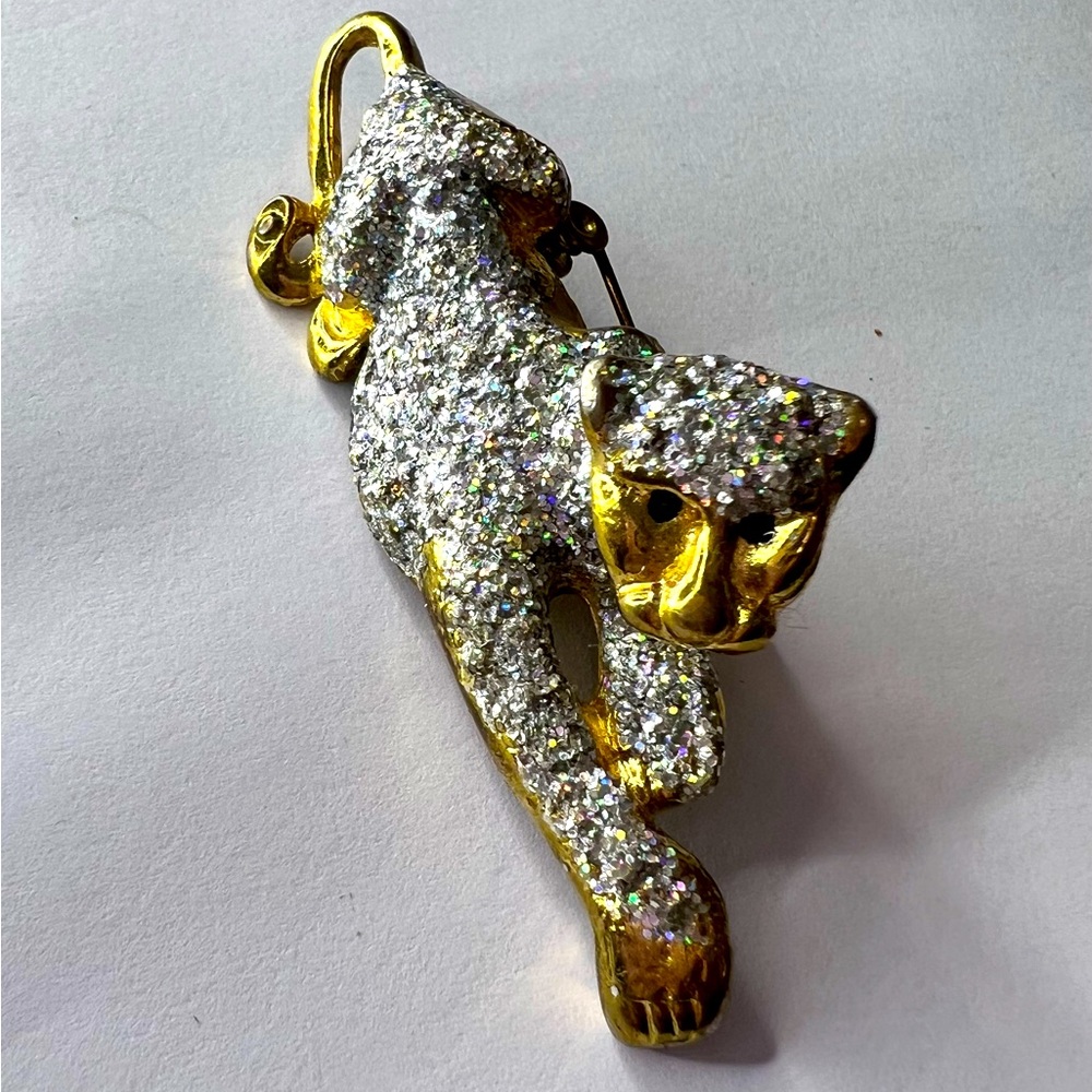 Vintage Rhinestone Cheetah Brooch